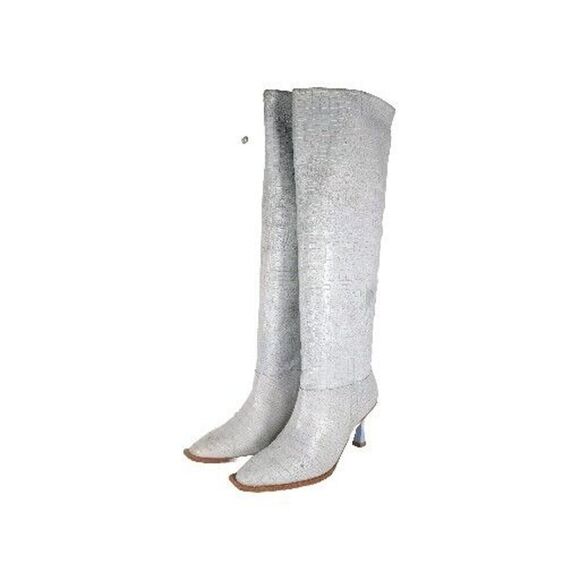 Free People Vicenza Women's Friday Fever US9 Baby Blue Croc Slouch Tall Boot - Picture 1 of 16
